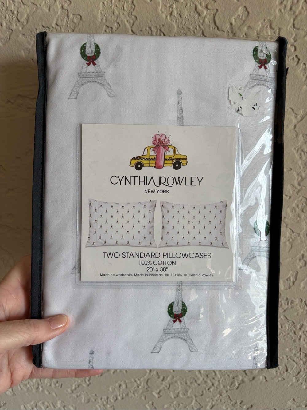 Cynthia Rowley White Eiffel Tower 100% Cotton Pillowcases Set of 2 French theme